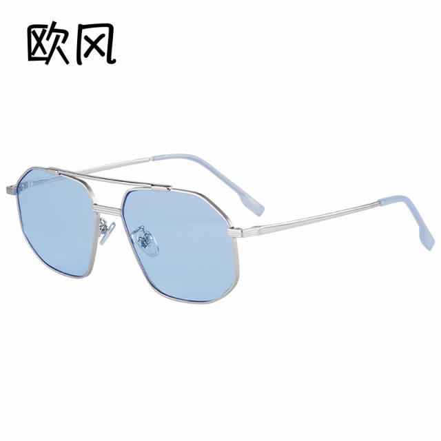 Ottoman 6203 New Polygonal Double Beam Metal Sunglasses Fashion Versatile Sunglasses Can Be Equipped with Myopia Frame