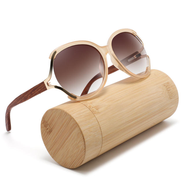 Cross border New Bamboo and Wood Sunglasses Fashion Wood Metal Splice Large Frame Sunglasses Women's Retro Sun Protection Glasses Wholesale