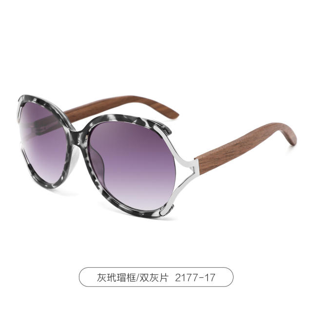 Cross border New Bamboo and Wood Sunglasses Fashion Wood Metal Splice Large Frame Sunglasses Women's Retro Sun Protection Glasses Wholesale
