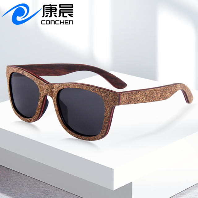 Cross border New All Wood Sunglasses, Cork Stopper Interlayer Polarized Sunglasses, UV Resistant Sunglasses 3076