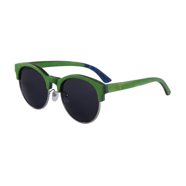 New Fashion Skateboard Wood Polarized Bamboo Wood Sunglasses Sandwich Wood Vintage Half Frame Sunglasses All Wood Cross border Glasses