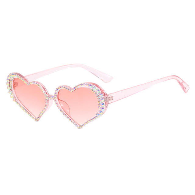 European and American New Ball Diamond Sunglasses Fashion Peach Heart Love Sunglasses Women's Large Frame Personalized Heart shaped Decorative Sunglasses