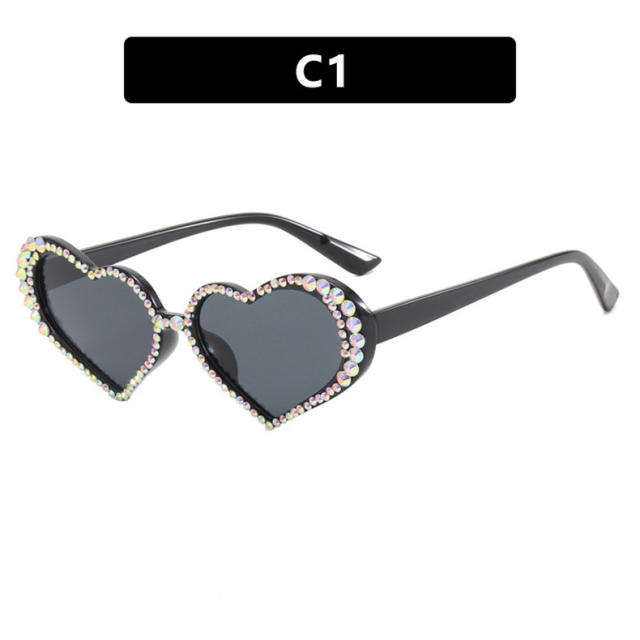 European and American New Ball Diamond Sunglasses Fashion Peach Heart Love Sunglasses Women's Large Frame Personalized Heart shaped Decorative Sunglasses